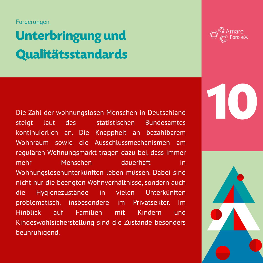 Unterbringung und Qualitätsstandards. Die Zahl der wohnungslosen Menschen in Deutschland steigt laut des statistischen Bundesamtes kontinuierlich an. Die Knappheit an bezahlbarem Wohnraum sowie die Ausschlussmechanismen am regulären Wohnungsmarkt tragen dazu bei, dass immer mehr Menschen dauerhaft in Wohnungslosenunterkünften leben müssen. Dabei sind nicht nur die beengten Wohnverhältnisse, sondern auch die Hygienezustände in vielen Unterkünften problematisch, insbesondere im Privatsektor. Im Hinblick auf Familien mit Kindern und Kindeswohlsicherstellung sind die Zustände besonders beunruhigend.
Die Qualitätsstandards in Unterkunftseinrichtungen sind über die Mindestausstattung hinaus anzupassen. Unterkunftseinrichtungen sollen an verschiedene Bedarfe angepasst werden, z. B. familien- bzw. kindesgerecht sein mit eigenen Sanitärräumen. Eine sozialarbeiterische Betreuung der Bewohner:innen ist als Voraussetzung für Unterkunftsbetreiber:innen, insbesondere im gewerblichen Bereich, einzuführen und die Überprüfung der Einhaltung von Qualitätsstandards vor Ort muss regelmäßiger erfolgen.